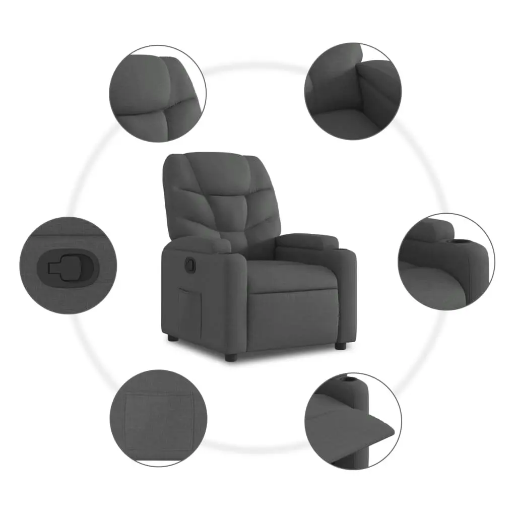 Manual Recliner Chair Grey Fabric with Adjustable Backrest and Footrest Cup Holders Side Pocket