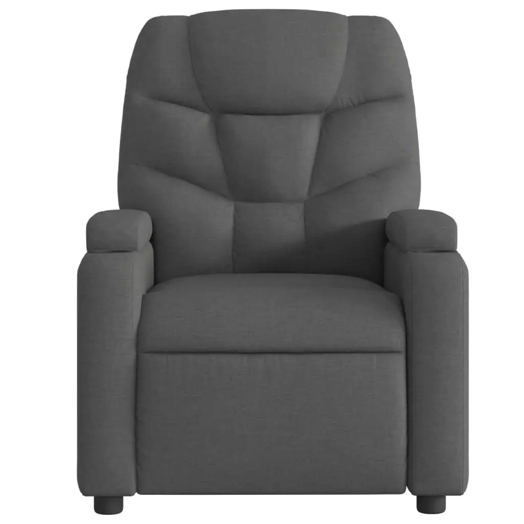 Manual Recliner Chair Grey Fabric with Adjustable Backrest and Footrest Cup Holders Side Pocket