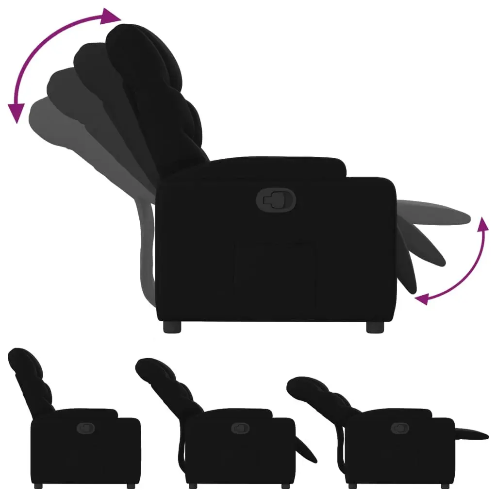 Black Fabric Reclining Armchair Manual Adjustable Lounge Chair with Footrest and Cup Holders