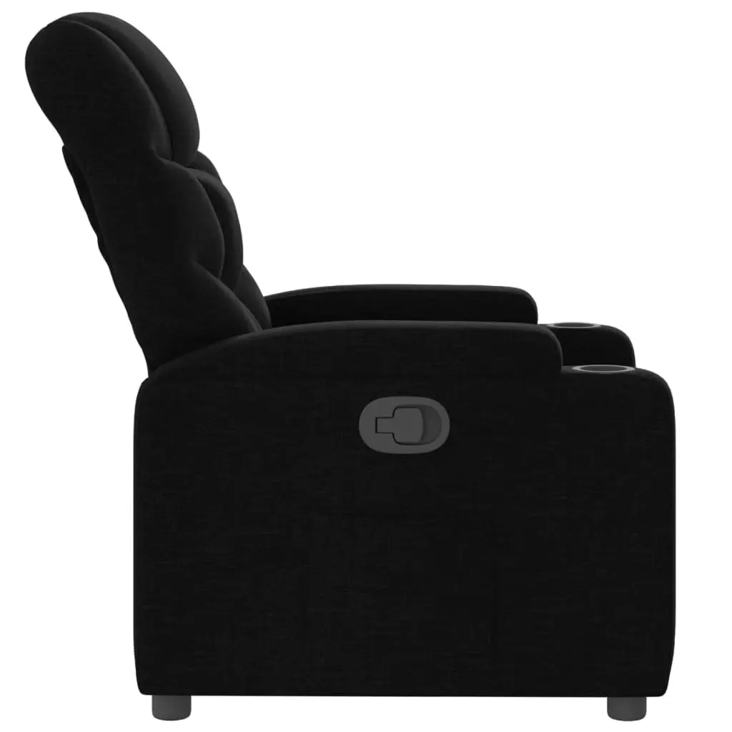 Black Fabric Reclining Armchair Manual Adjustable Lounge Chair with Footrest and Cup Holders