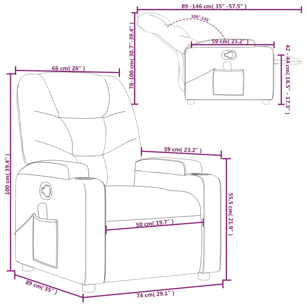 Recliner Chair Grey Fabric Vibration Massage Adjustable Footrest Manual Armchair