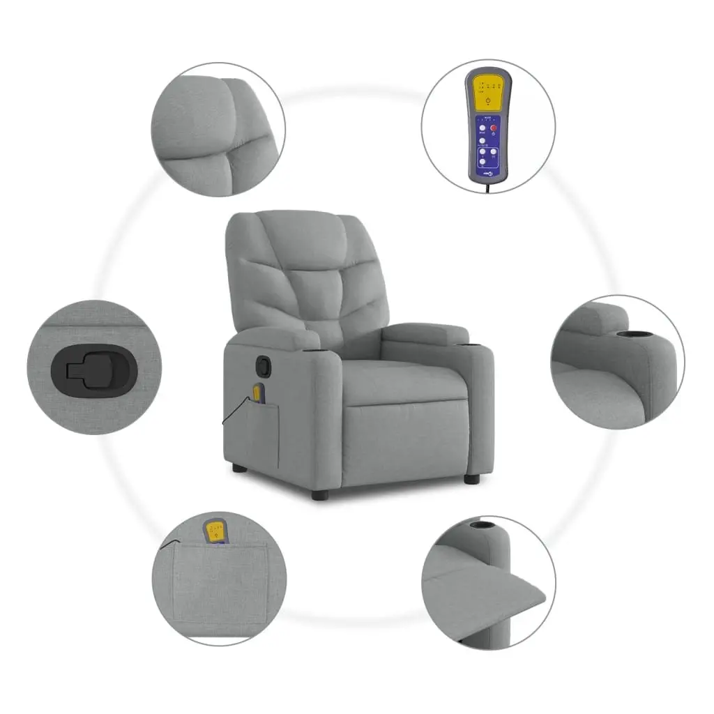 Recliner Chair Grey Fabric Vibration Massage Adjustable Footrest Manual Armchair