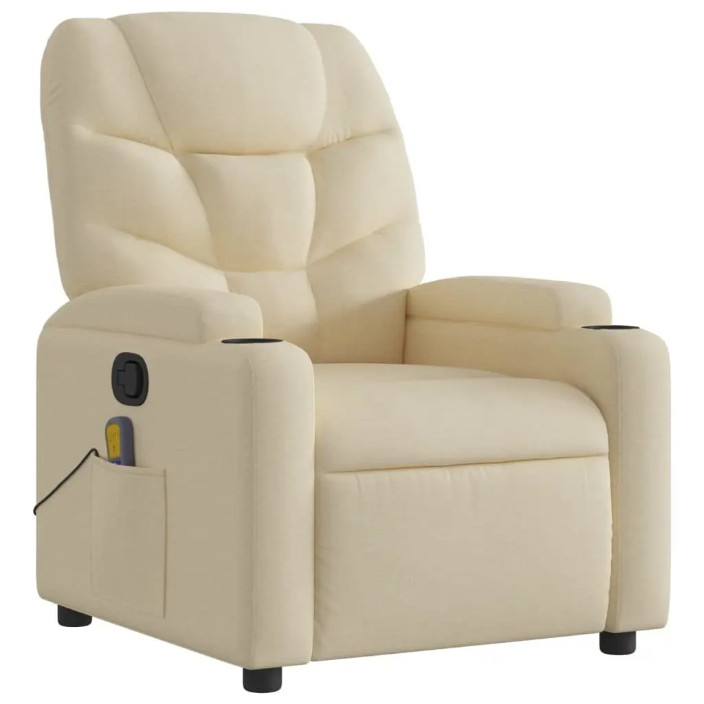 Massage Recliner Chair Cream Fabric Manual Recline Vibration 6 Points Armchair