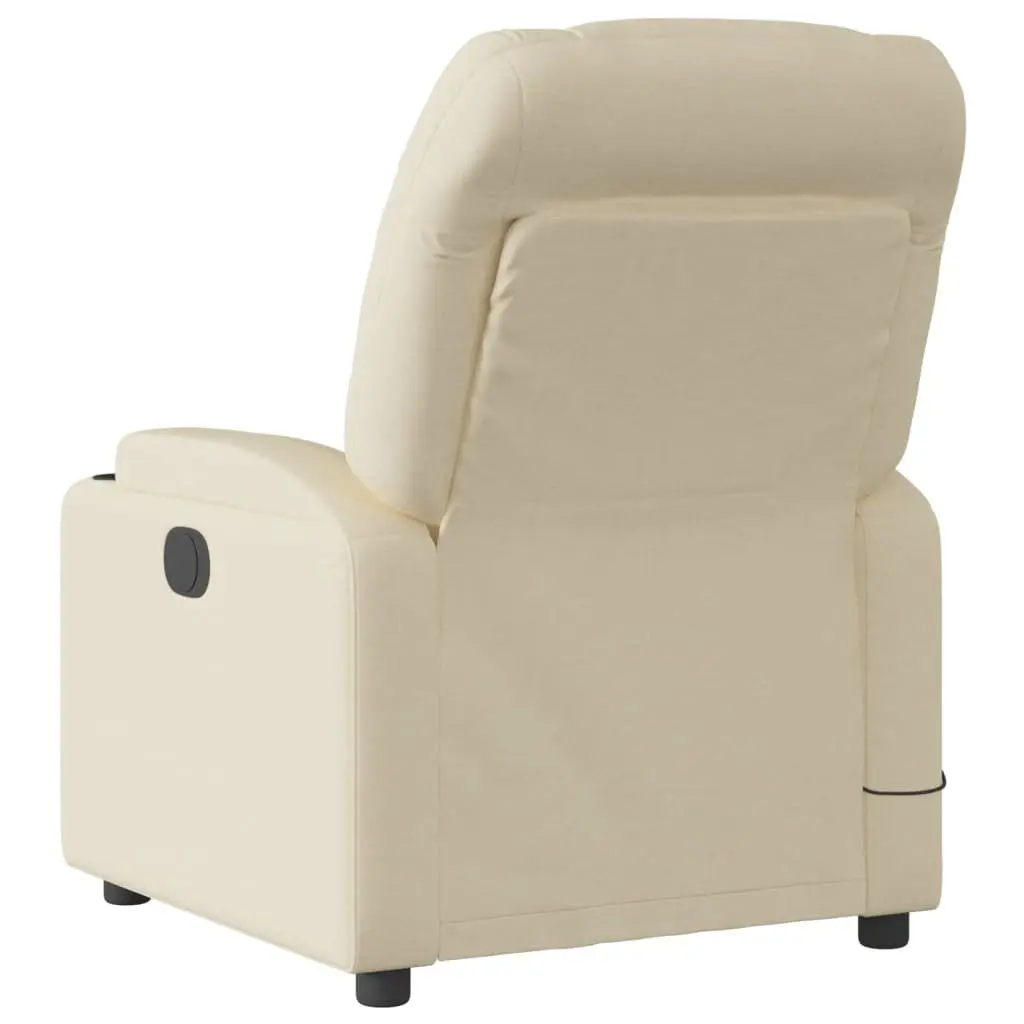 Massage Recliner Chair Cream Fabric Manual Recline Vibration 6 Points Armchair