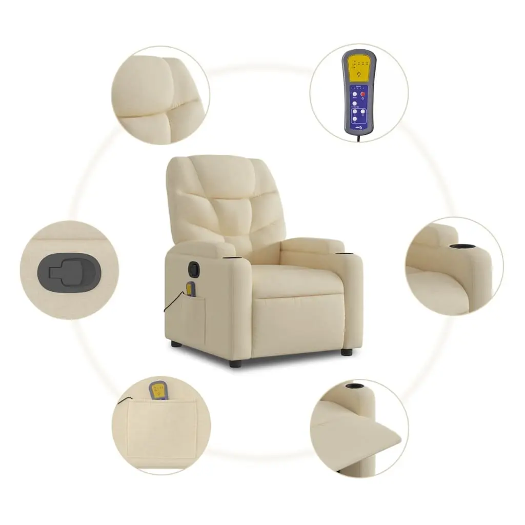 Massage Recliner Chair Cream Fabric Manual Recline Vibration 6 Points Armchair