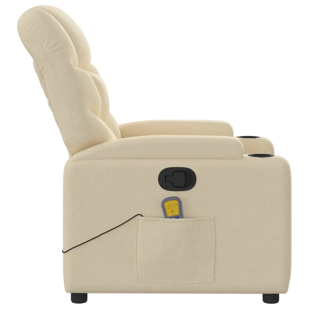 Massage Recliner Chair Cream Fabric Manual Recline Vibration 6 Points Armchair