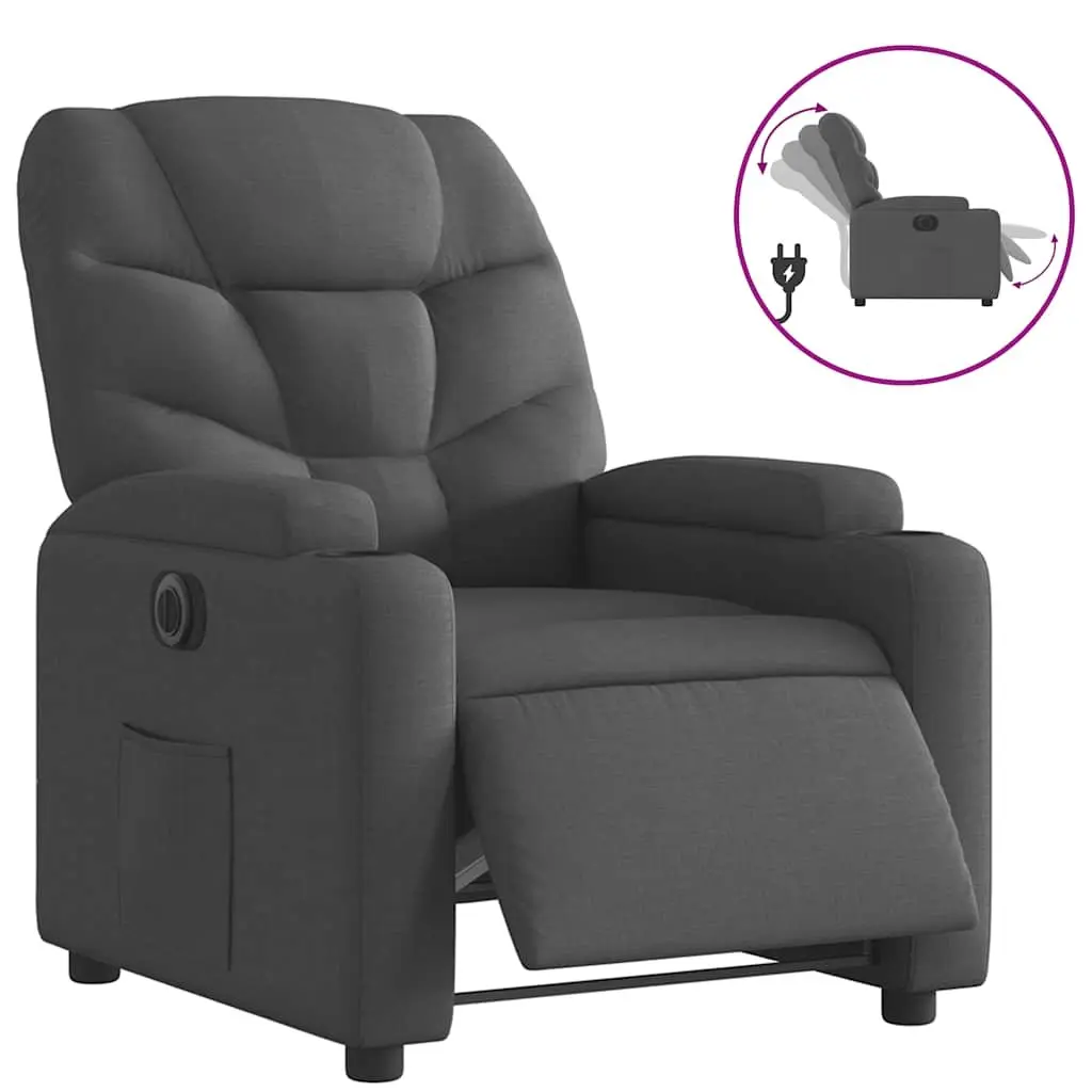 Electric Recliner Chair Fabric Grey Adjustable Footrest Backrest