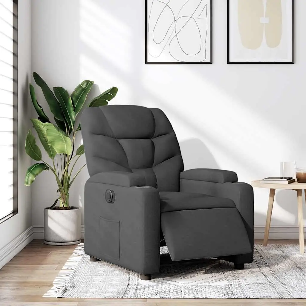 Electric Recliner Chair Fabric Grey Adjustable Footrest Backrest