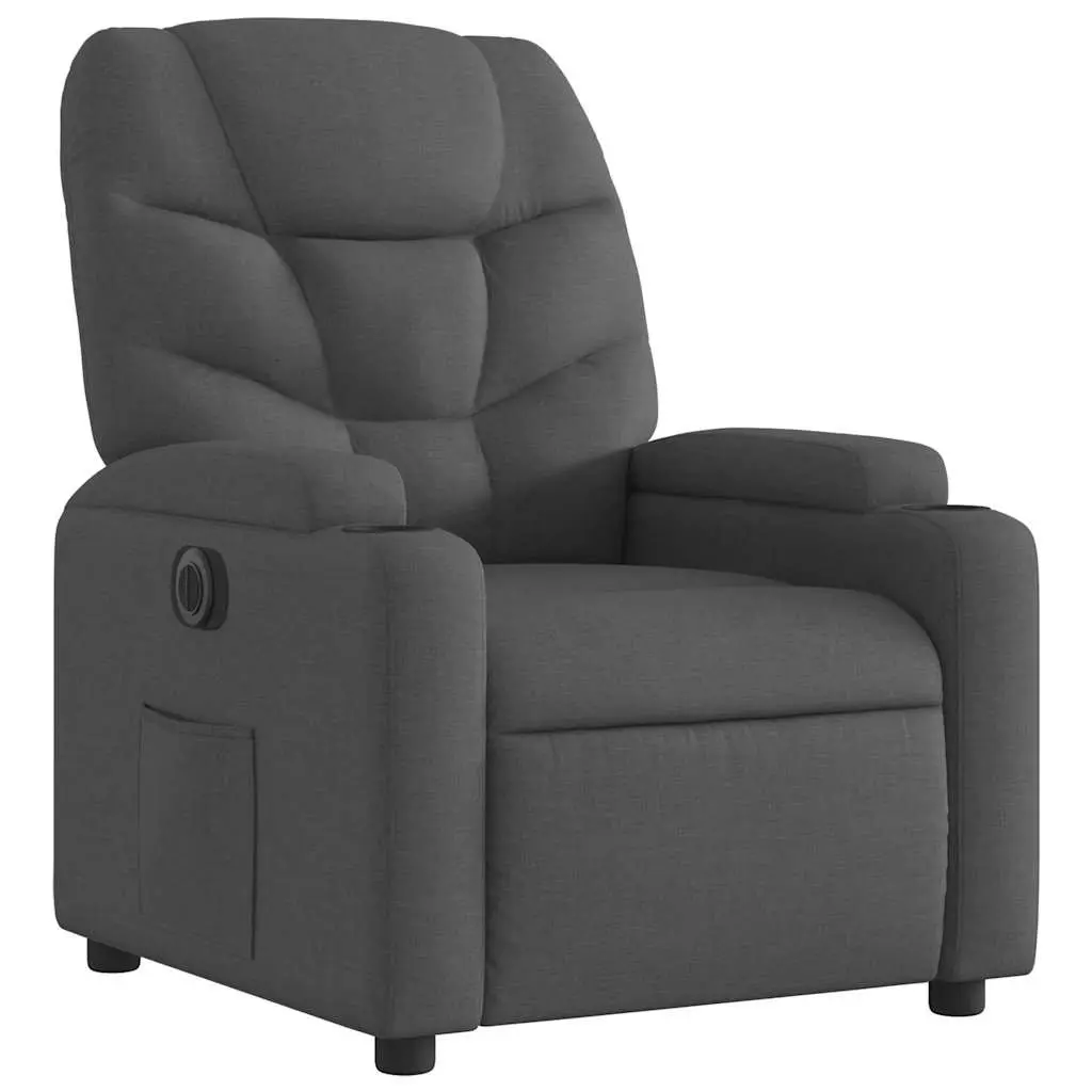 Electric Recliner Chair Fabric Grey Adjustable Footrest Backrest