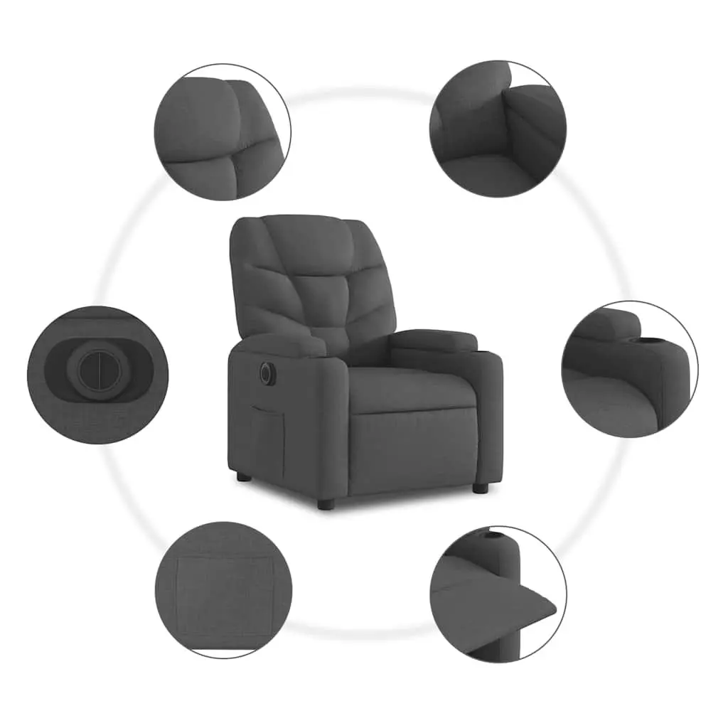 Electric Recliner Chair Fabric Grey Adjustable Footrest Backrest