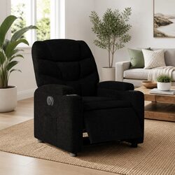 Electric Recliner Chair Black Fabric Armchair with Cup Holders Footrest