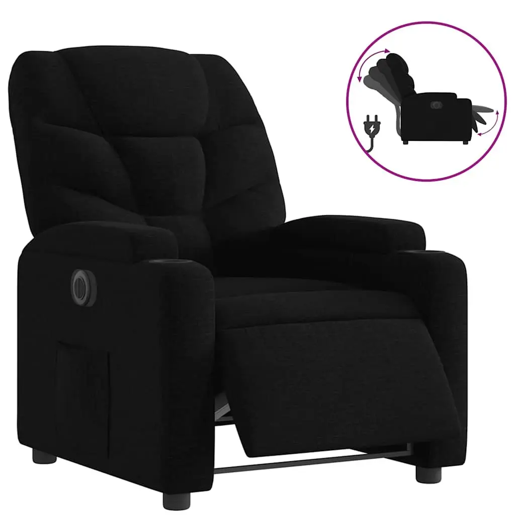 Electric Recliner Chair Fabric Black Armchair with Cup Holders Footrest