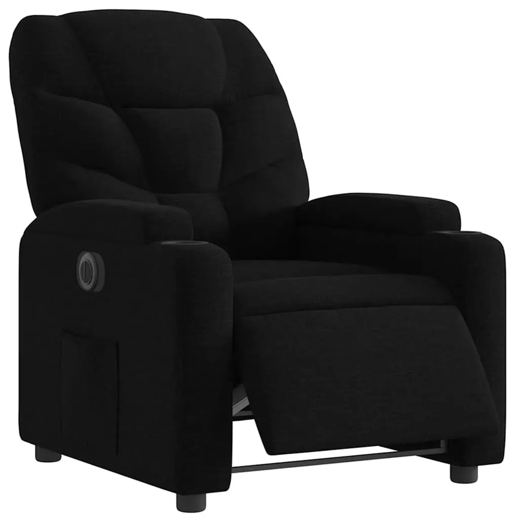 Electric Recliner Chair Fabric Black Armchair with Cup Holders Footrest