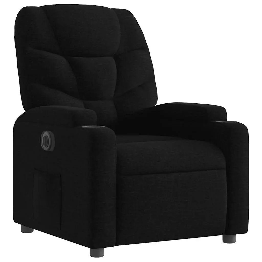 Electric Recliner Chair Fabric Black Armchair with Cup Holders Footrest