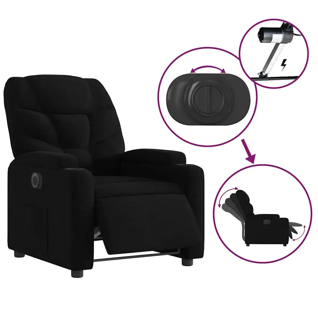 Electric Recliner Chair Fabric Black Armchair with Cup Holders Footrest