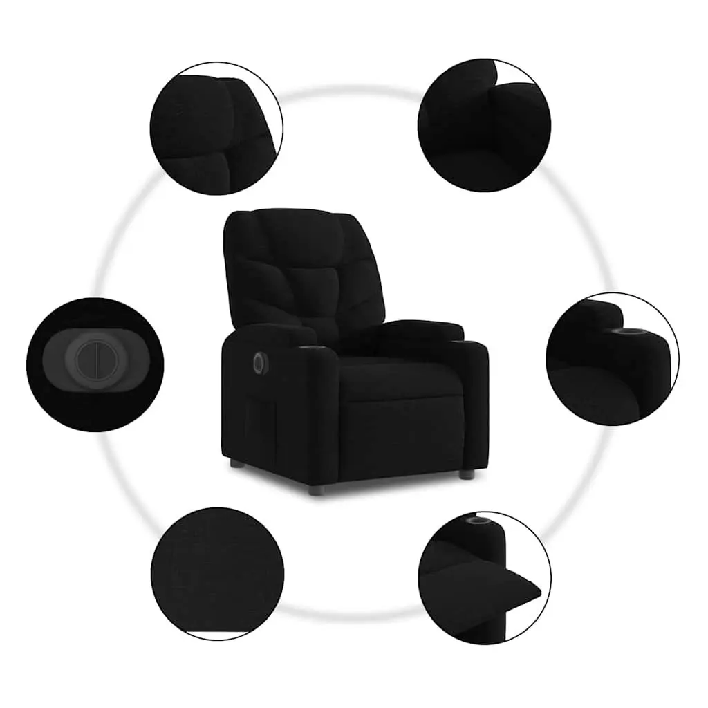 Electric Recliner Chair Fabric Black Armchair with Cup Holders Footrest