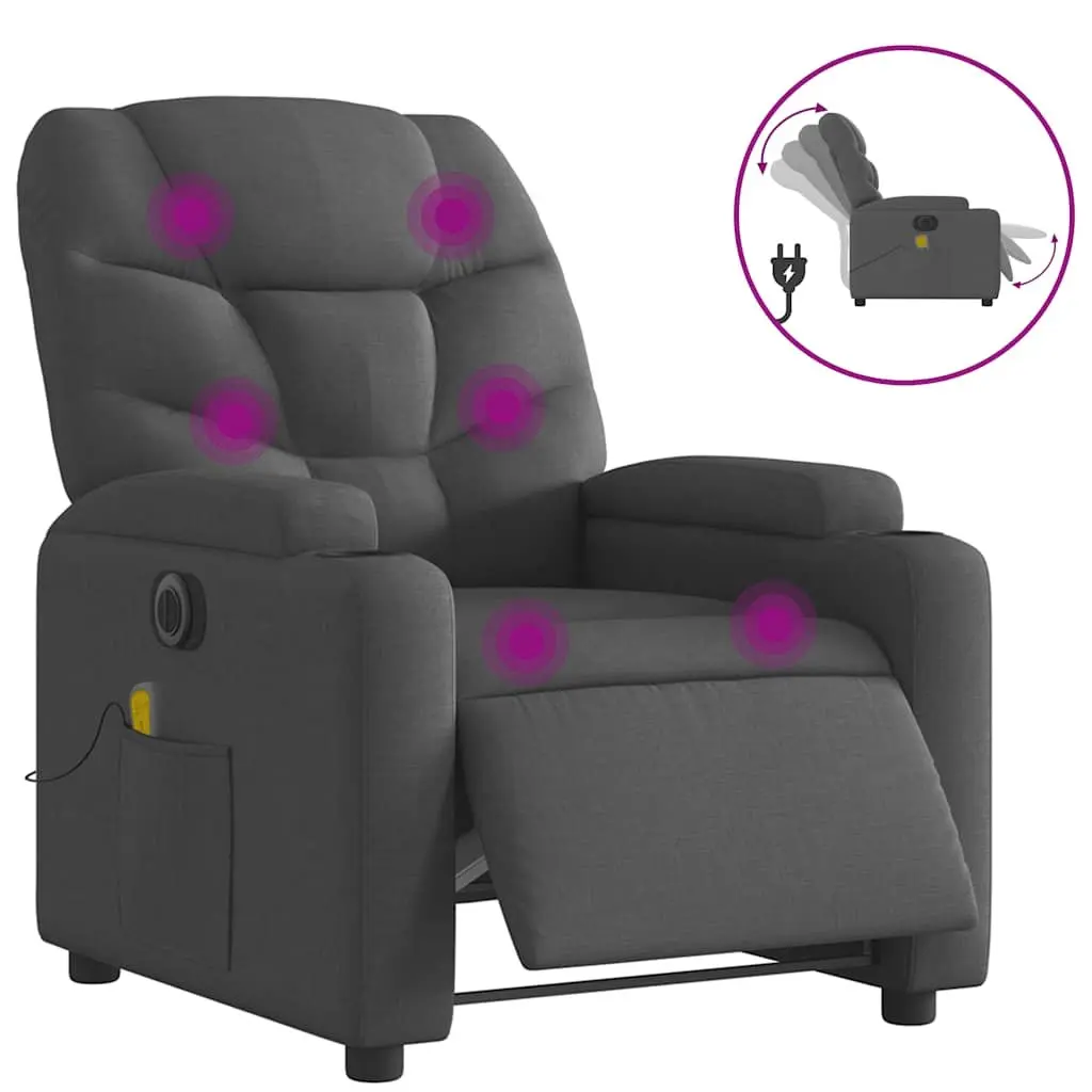 Electric Massage Recliner Chair Fabric Grey 135 Degrees Vibration Relaxer