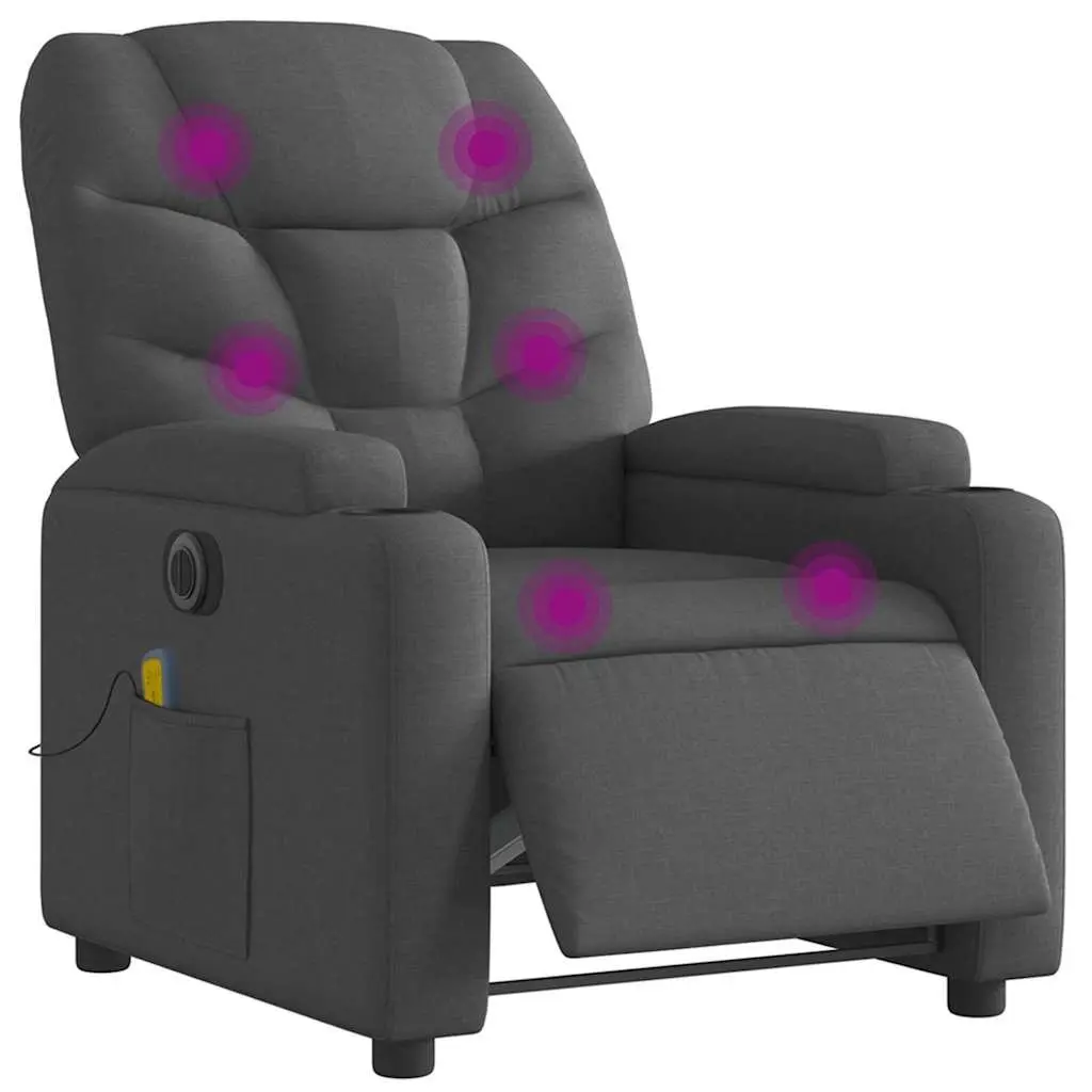 Electric Massage Recliner Chair Fabric Grey 135 Degrees Vibration Relaxer