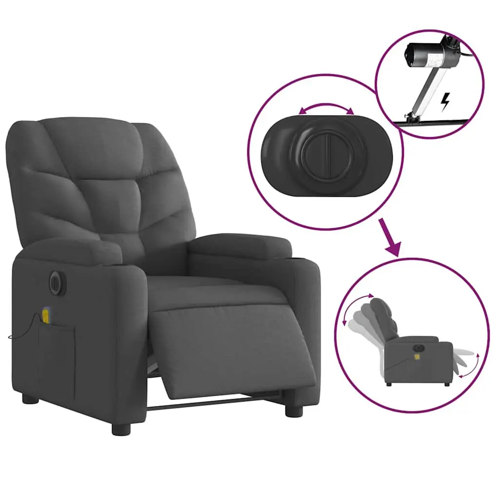Electric Massage Recliner Chair Fabric Grey 135 Degrees Vibration Relaxer