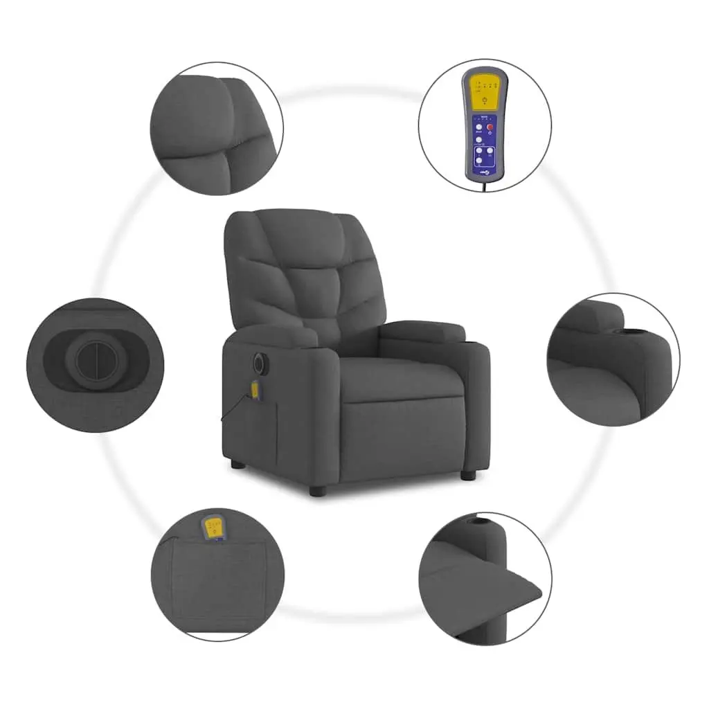 Electric Massage Recliner Chair Fabric Grey 135 Degrees Vibration Relaxer