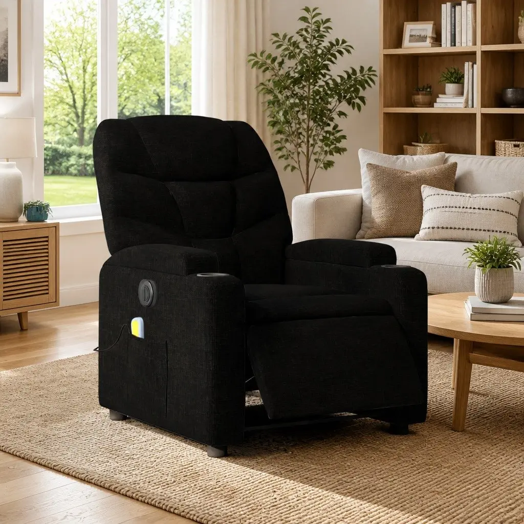 Electric Recliner Chair Fabric Black Lounge Seat with Vibration Massage 135 Degrees