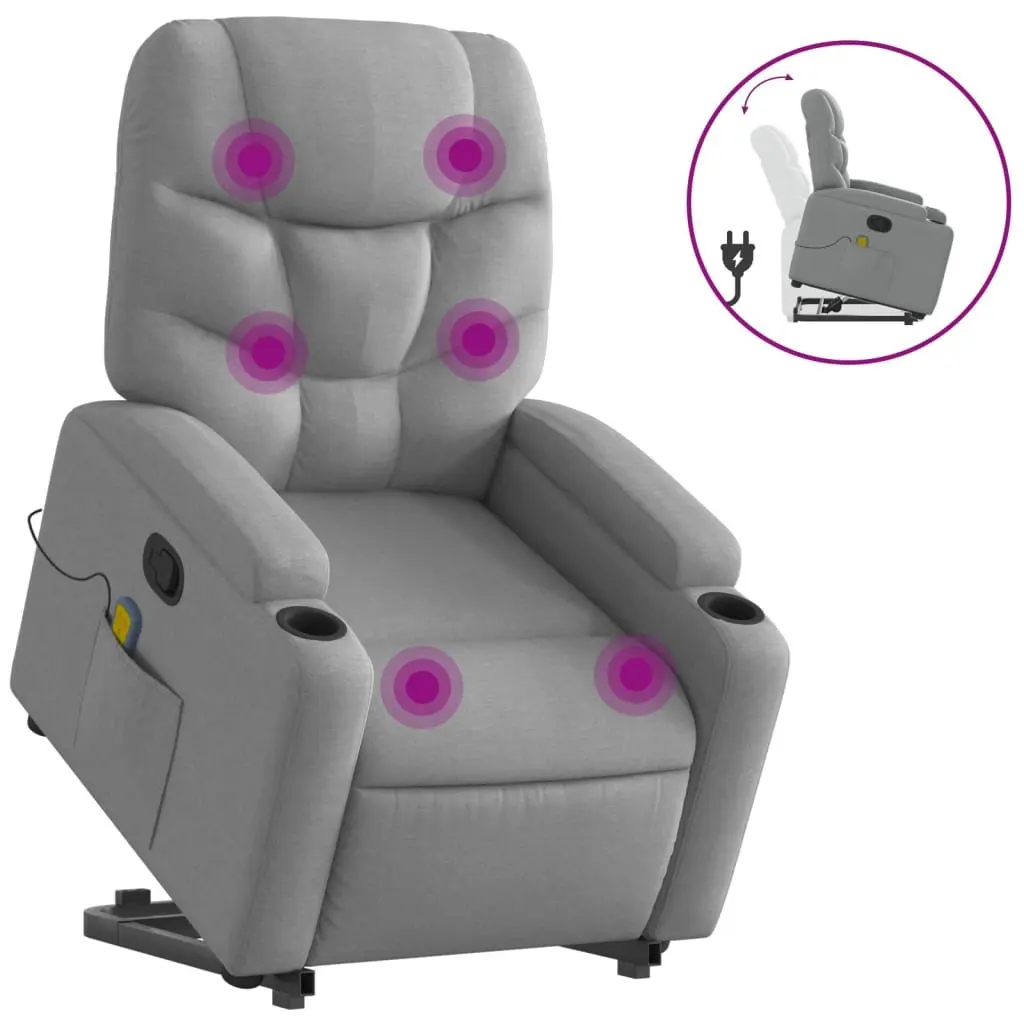 Stand Up Massage Recliner Chair Grey Fabric Electric Power Lift Recline Armchair