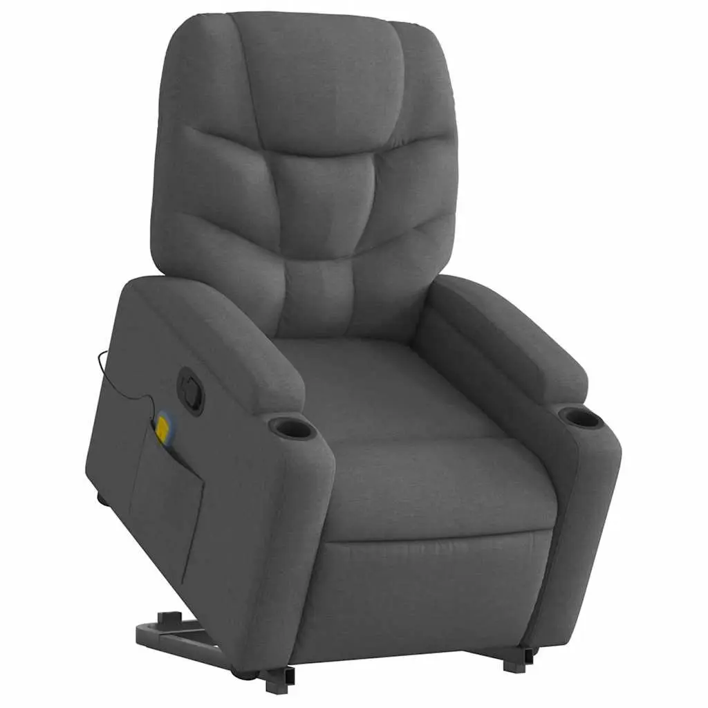 Stand Up Massage Recliner Chair Grey Fabric Power Lift Manual Recline Vibration