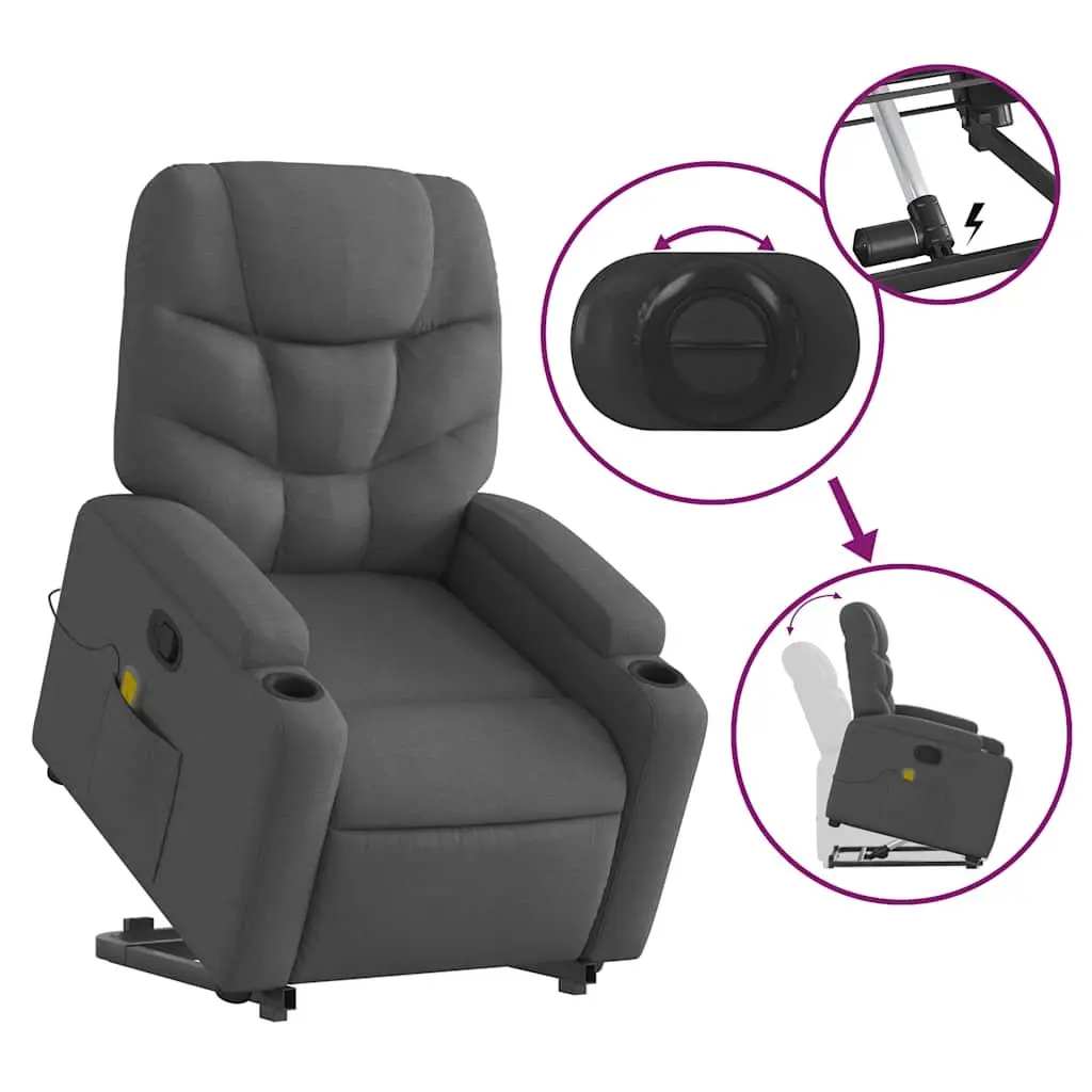 Stand Up Massage Recliner Chair Grey Fabric Power Lift Manual Recline Vibration