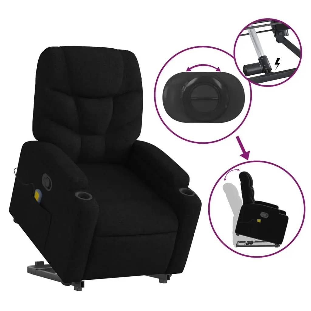 Electric Massage Recliner Chair Fabric Black Power Lift Stand Up Armchair