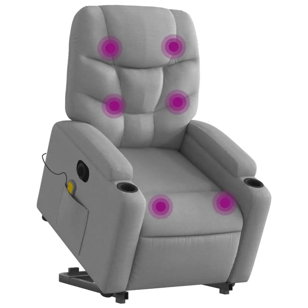 Electric Massage Chair Fabric Grey Stand Up Recliner with Lift Function and Vibration Massage