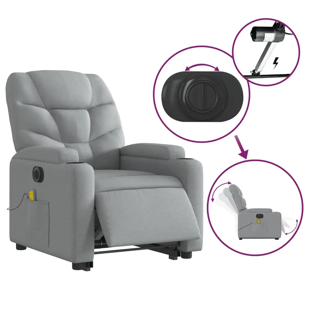 Electric Massage Chair Fabric Grey Stand Up Recliner with Lift Function and Vibration Massage