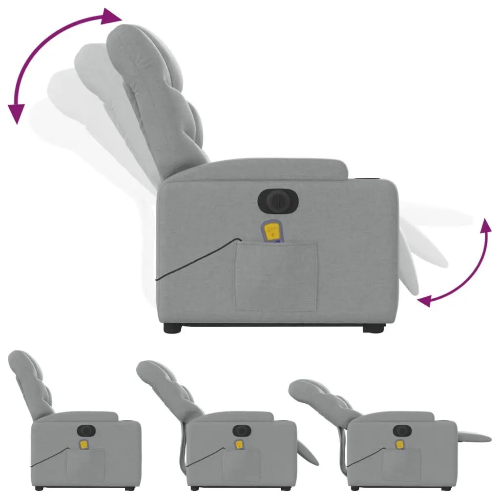 Electric Massage Chair Fabric Grey Stand Up Recliner with Lift Function and Vibration Massage