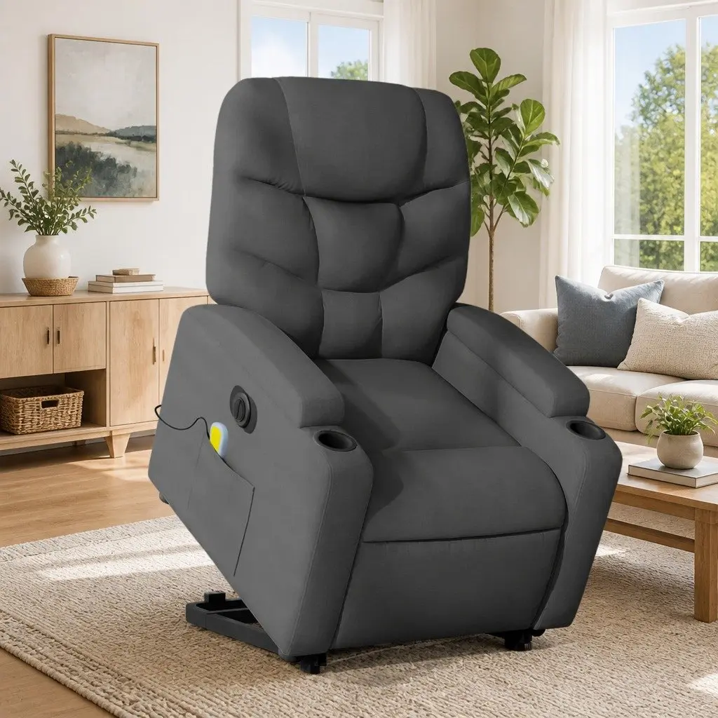 Electric Recliner Chair Fabric Grey Power Lift Massage Armchair