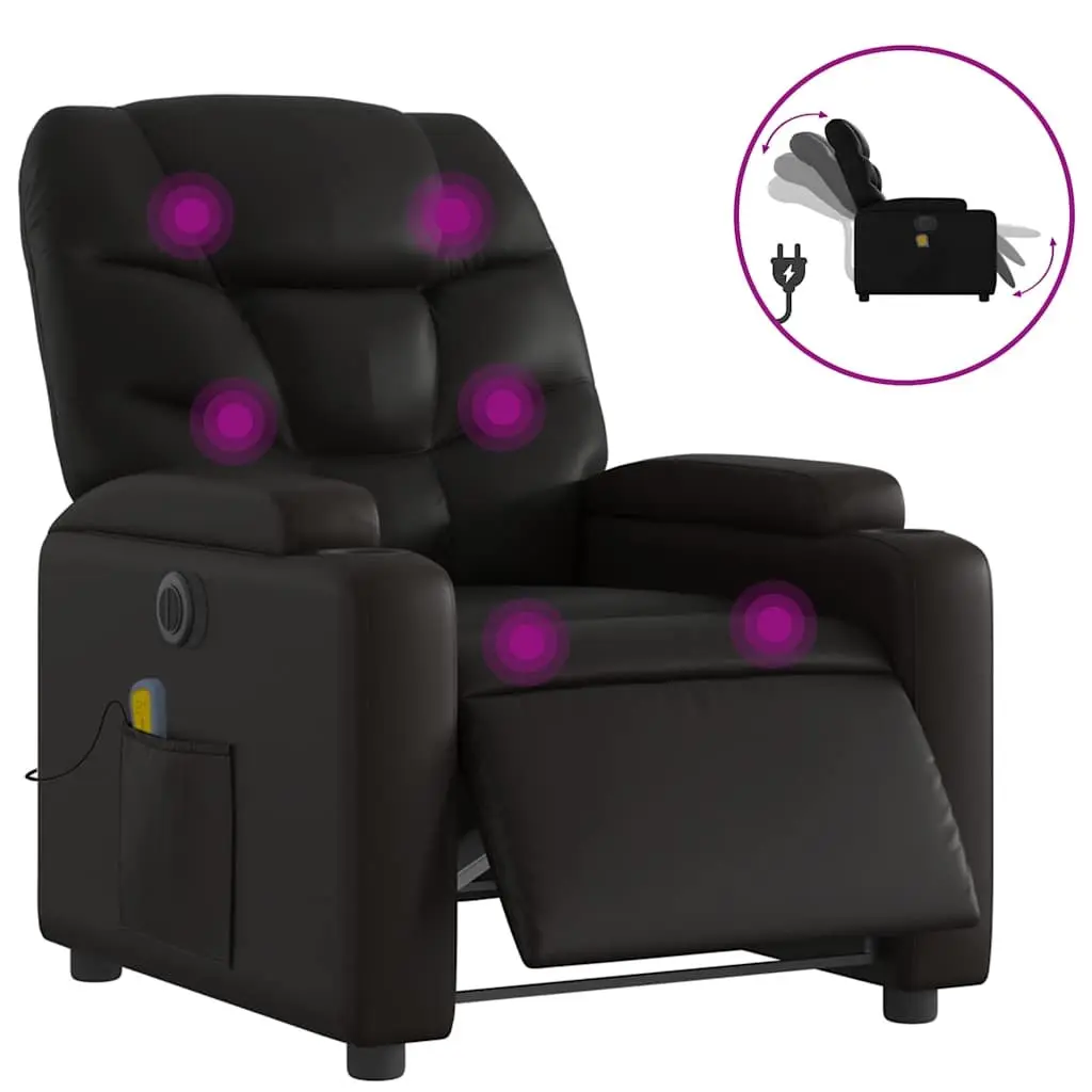 Electric Recliner Chair Faux Leather Black Massage Function Adjustable Footrest 135 Degrees with Cup Holders and Remote Control Pocket