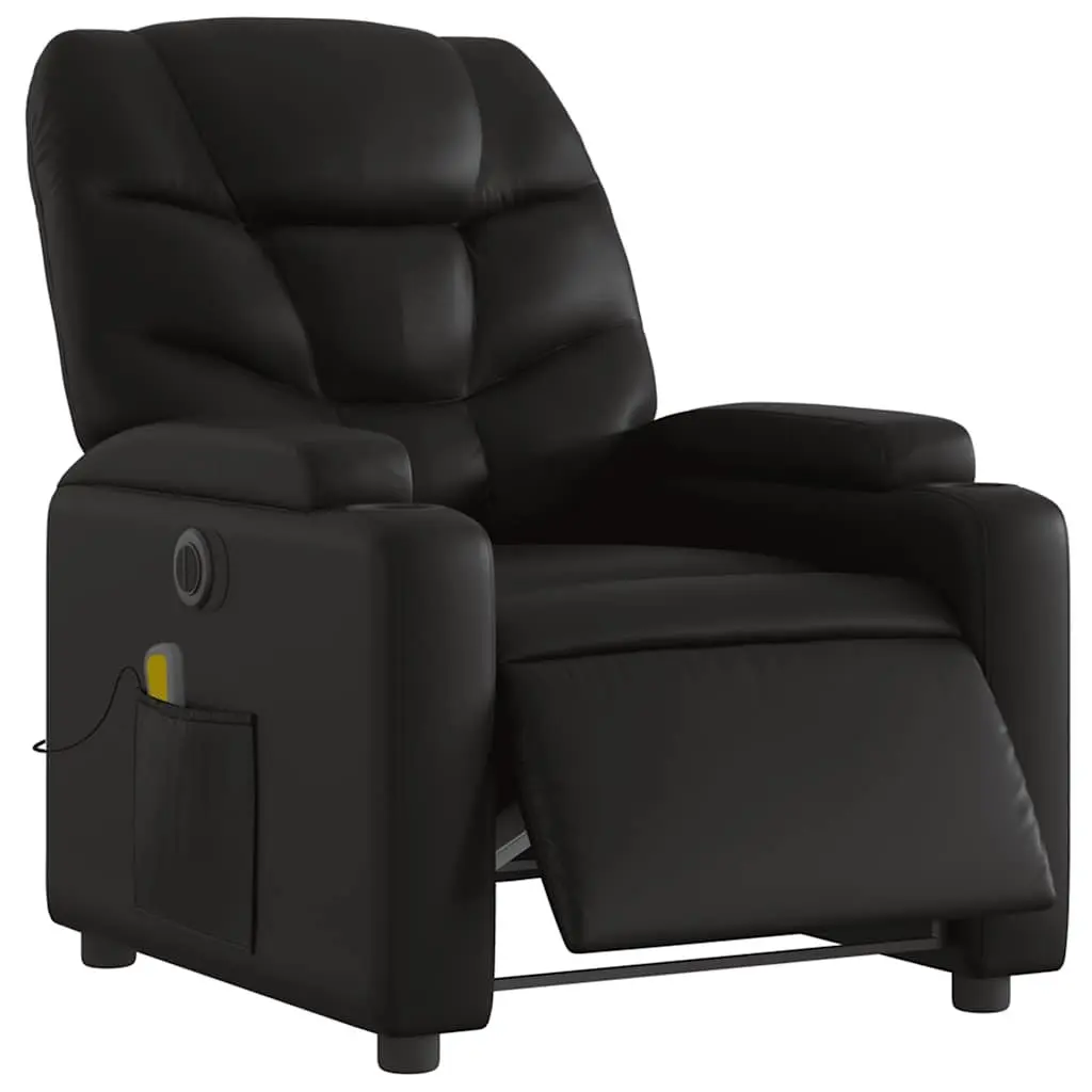 Electric Recliner Chair Faux Leather Black Massage Function Adjustable Footrest 135 Degrees with Cup Holders and Remote Control Pocket