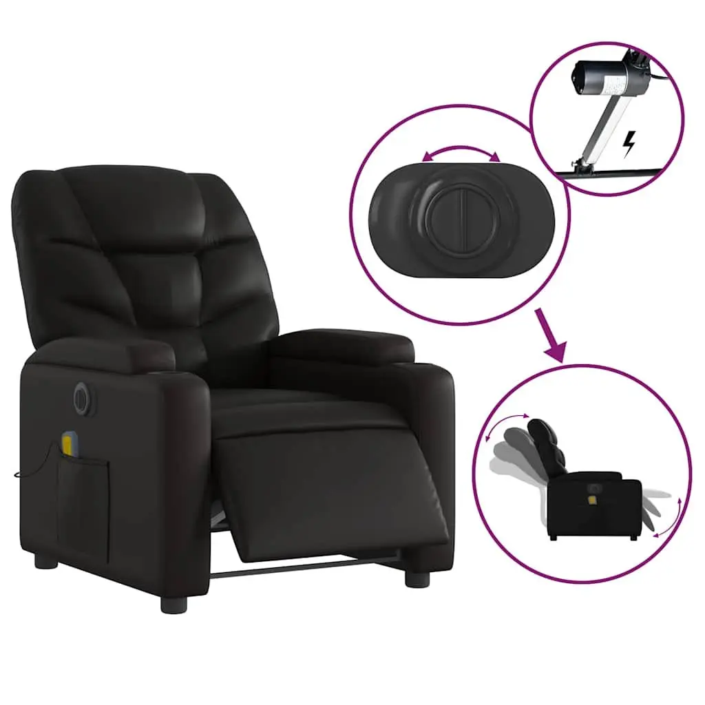 Electric Recliner Chair Faux Leather Black Massage Function Adjustable Footrest 135 Degrees with Cup Holders and Remote Control Pocket