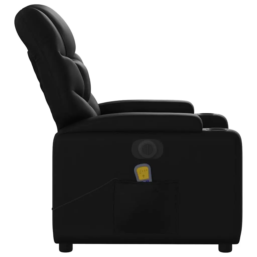 Electric Recliner Chair Faux Leather Black Massage Function Adjustable Footrest 135 Degrees with Cup Holders and Remote Control Pocket