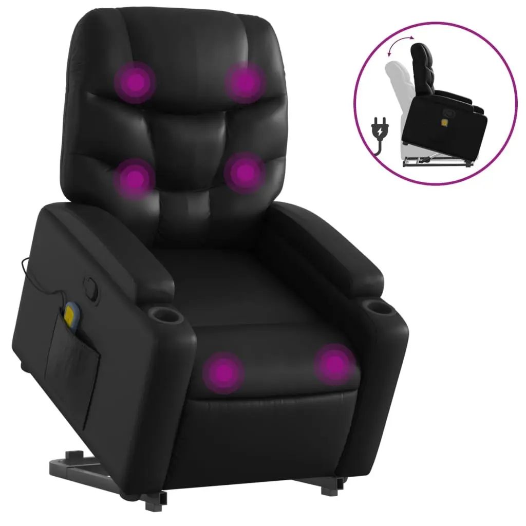 Stand Up Massage Recliner Chair Black Faux Leather Power Lift Electric Armchair