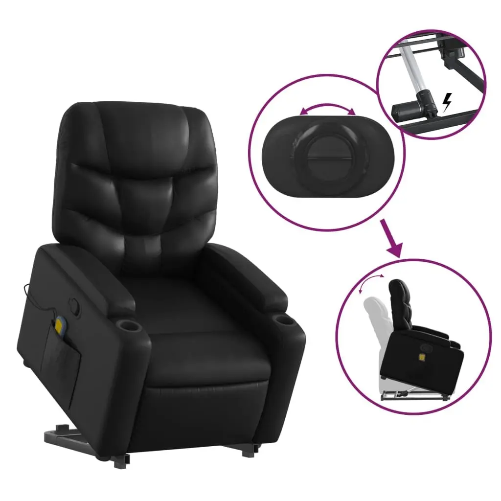 Stand Up Massage Recliner Chair Black Faux Leather Power Lift Electric Armchair