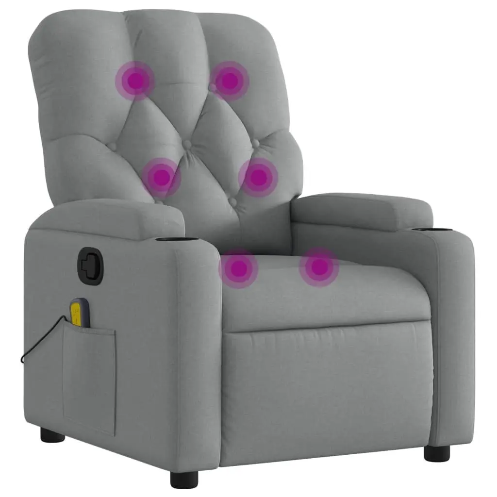 Massage Recliner Chair Fabric Light Grey Manual Recline with Vibration