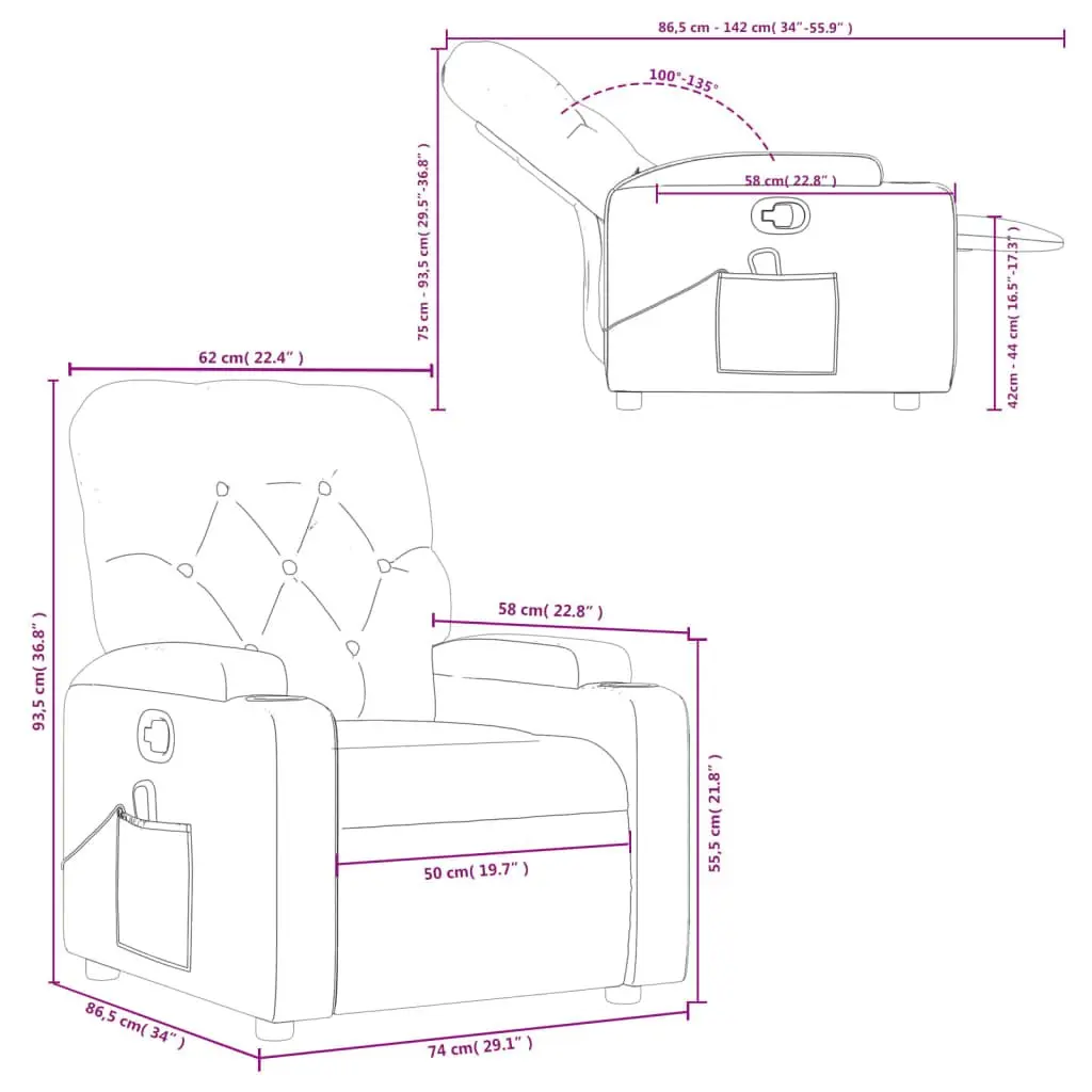 Massage Recliner Chair Fabric Light Grey Manual Recline with Vibration