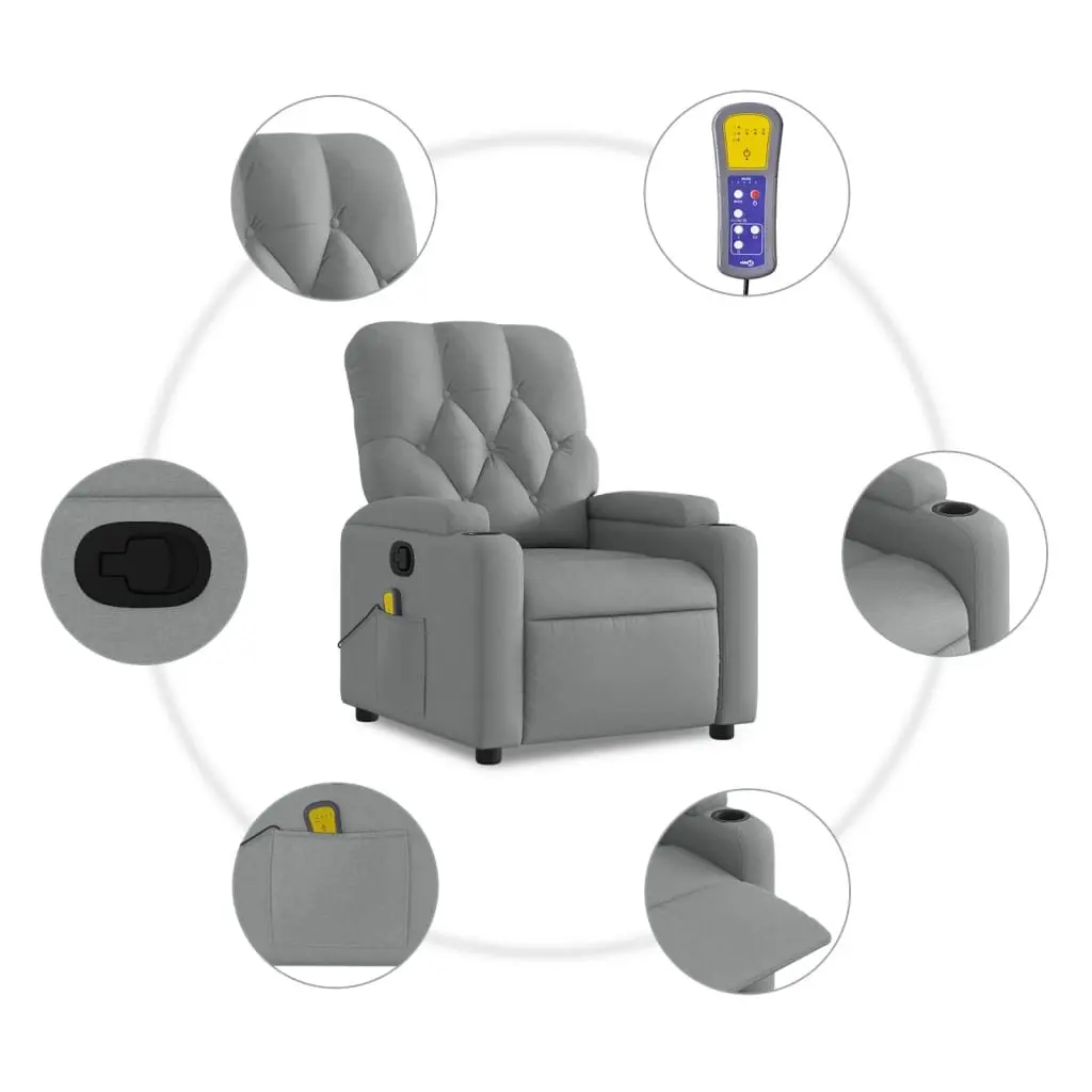 Massage Recliner Chair Fabric Light Grey Manual Recline with Vibration