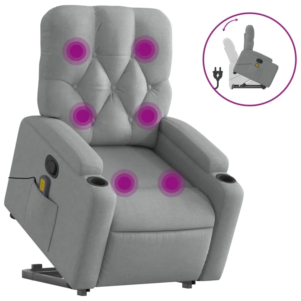 Electric Recliner Chair Grey Fabric Power Lift Massage Armchair for Elderly