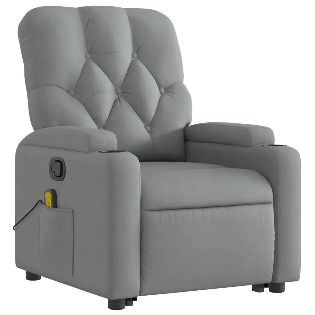 Electric Recliner Chair Grey Fabric Power Lift Massage Armchair for Elderly