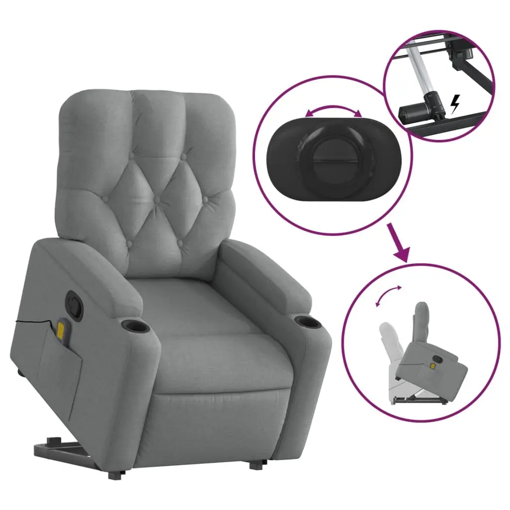Electric Recliner Chair Grey Fabric Power Lift Massage Armchair for Elderly