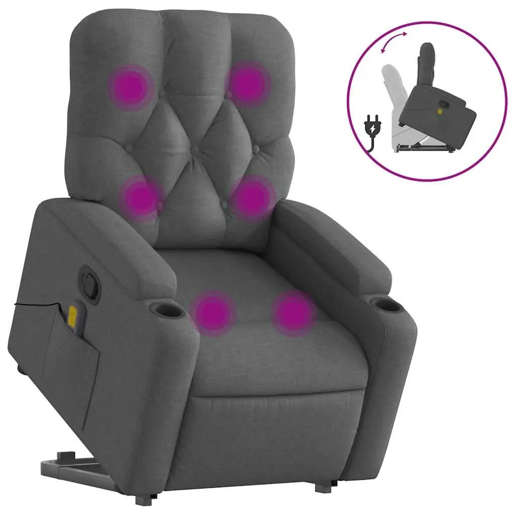 Stand Up Massage Recliner Chair Grey Fabric Power Lift Manual Recline Armchair