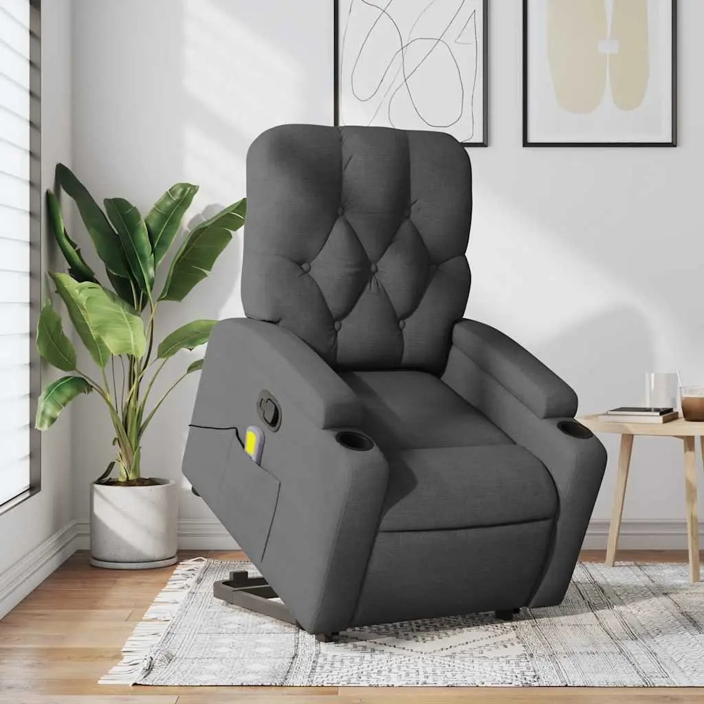 Stand Up Massage Recliner Chair Grey Fabric Power Lift Manual Recline Armchair