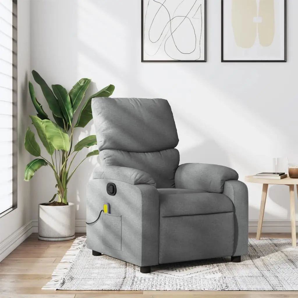 Massage Recliner Chair Grey Fabric Manual Recline Vibration 6 Points Armchair