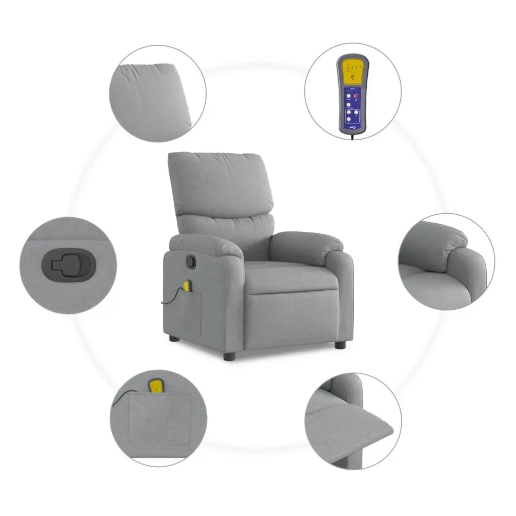 Massage Recliner Chair Grey Fabric Manual Recline Vibration 6 Points Armchair