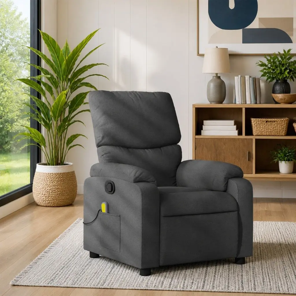 Recliner Chair Fabric Grey Manual Vibration Massage 6 Points Adjustable Backrest